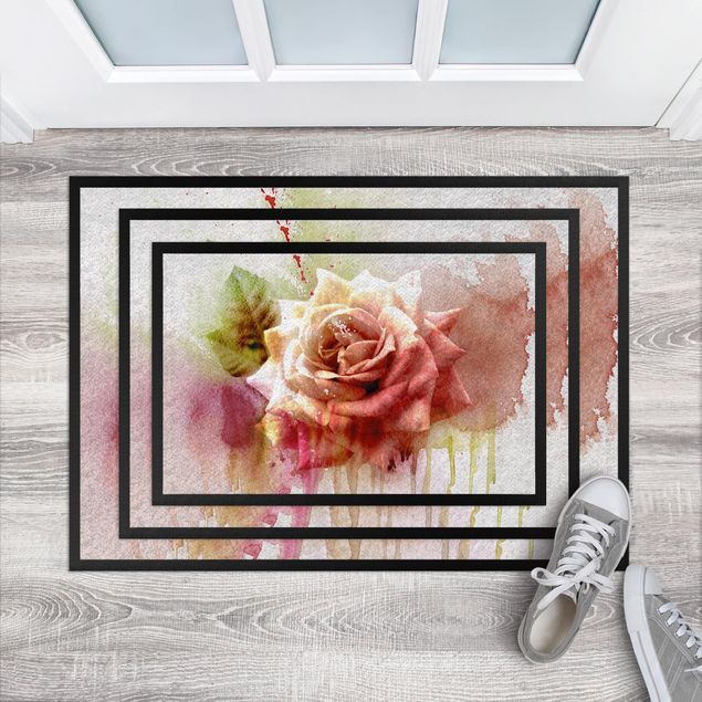 Floral rugs Watercolour Painting sketch with rose