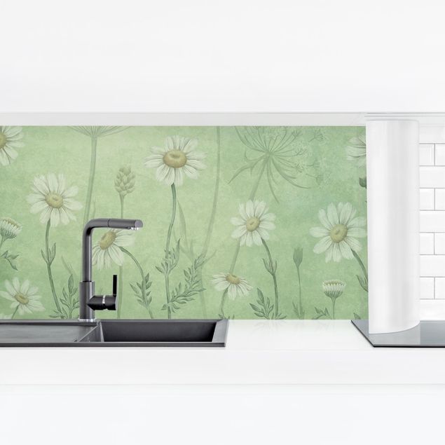 Kitchen wall cladding - Daisies in the green mist