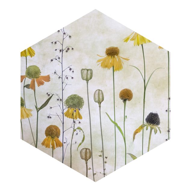 Self-adhesive hexagonal pattern wallpaper - Yellow Helenium