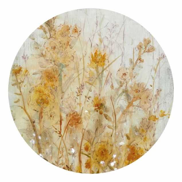 Self-adhesive round wallpaper - Yellow Meadow Of Wild Flowers