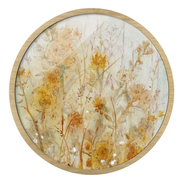 Circular framed print - Yellow Meadow Of Wild Flowers