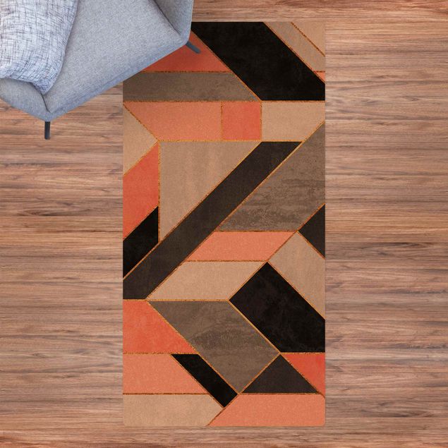 kitchen runner rugs Geometry Pink And Gold