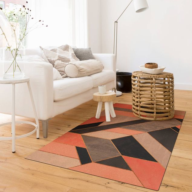modern abstract rug Geometry Pink And Gold