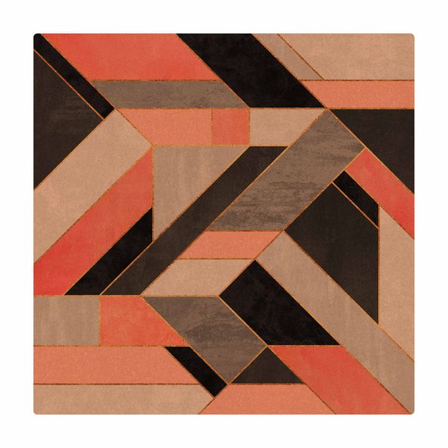 Cork mat - Geometry Pink And Gold - Square 1:1