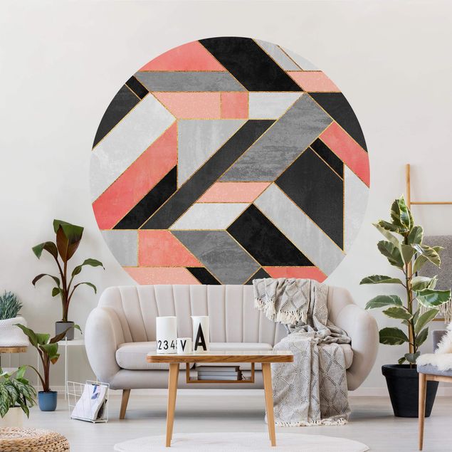 Self-adhesive round wallpaper - Geometry Pink And Gold