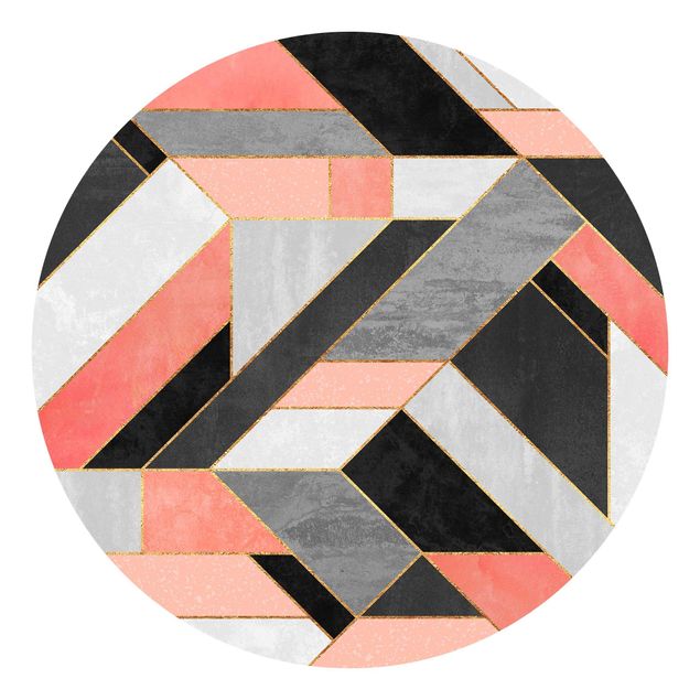 Self-adhesive round wallpaper - Geometry Pink And Gold