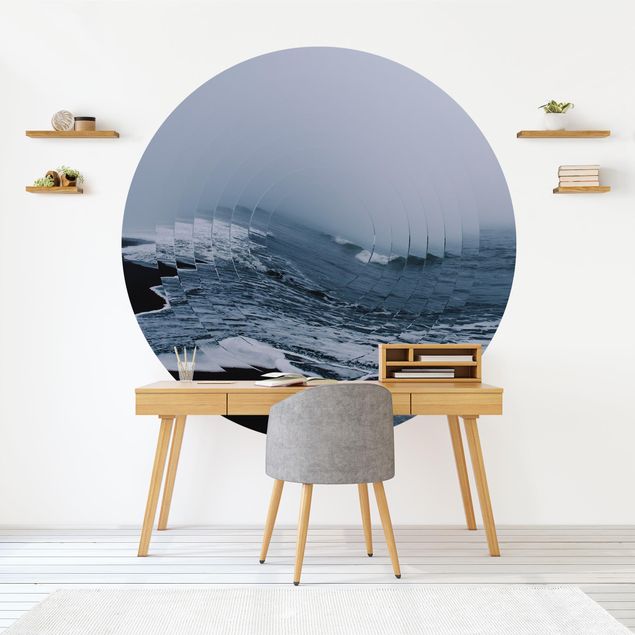 Self-adhesive round wallpaper beach - Geometry Meets Wave