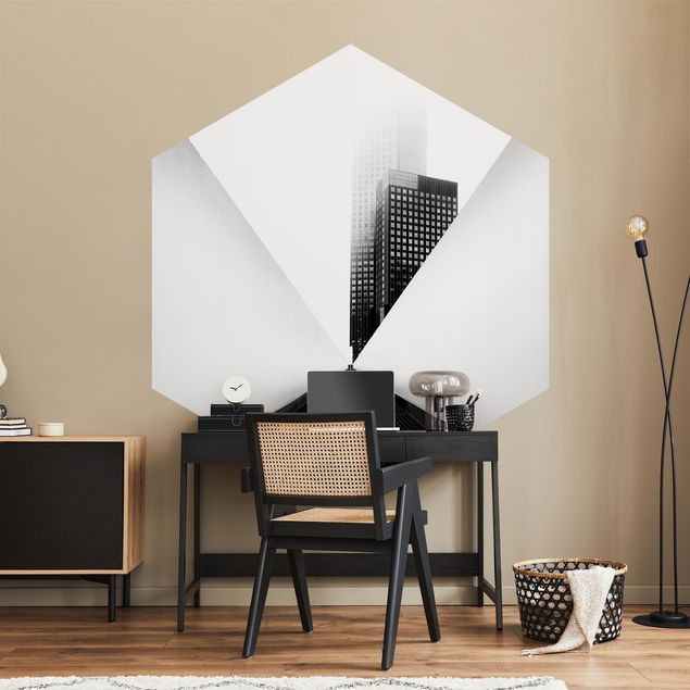 Self-adhesive hexagonal pattern wallpaper - Geometrical Architecture Study Black And White