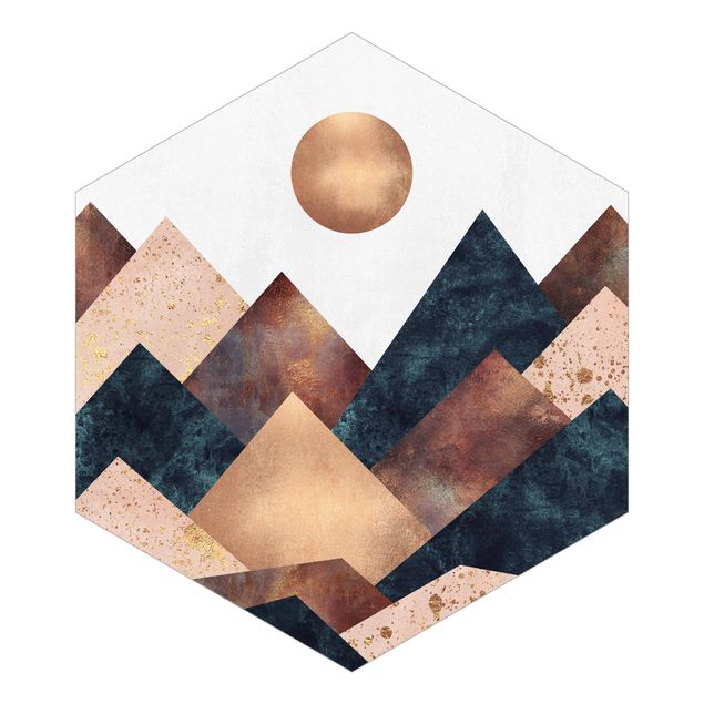 Self-adhesive hexagonal pattern wallpaper - Geometric Mountains Bronze