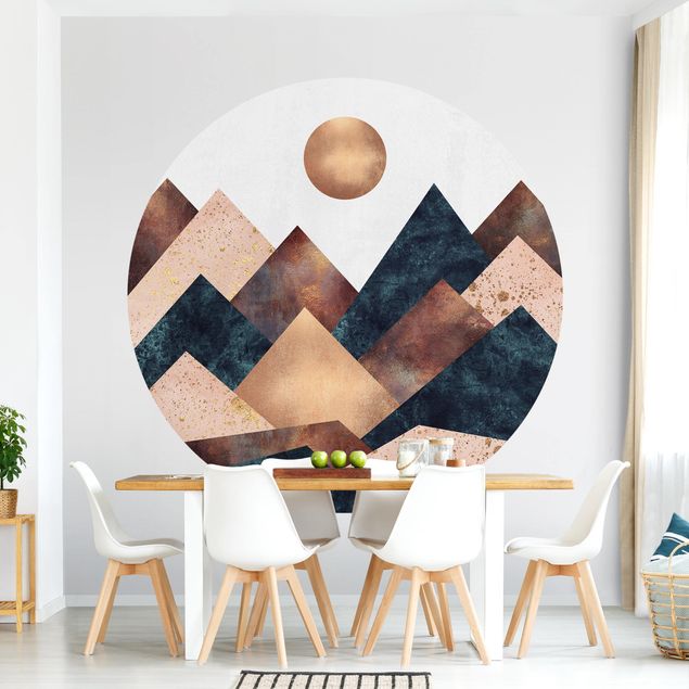Self-adhesive round wallpaper - Geometric Mountains Bronze