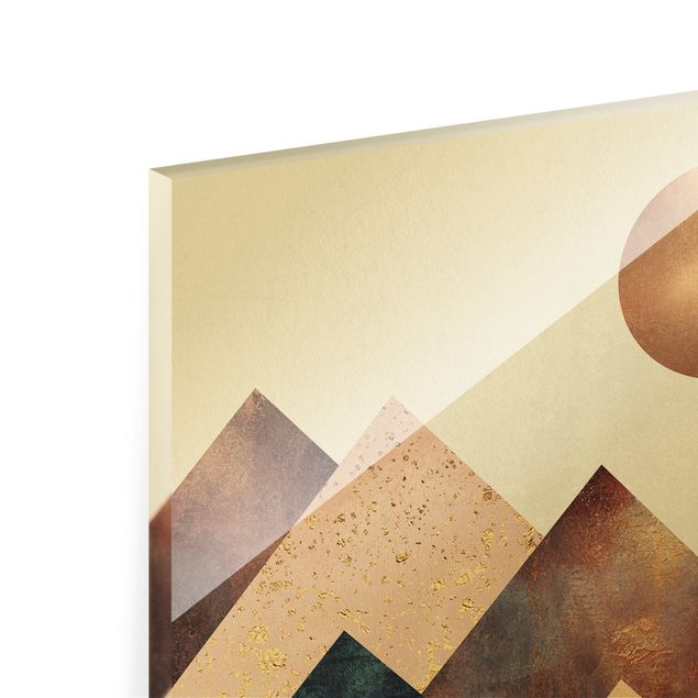 Glass print - Geometric Mountains Bronze - Landscape format