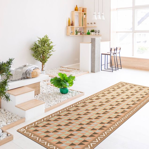modern area rugs Geometrical Tiles Small Triangles Olive green with Border
