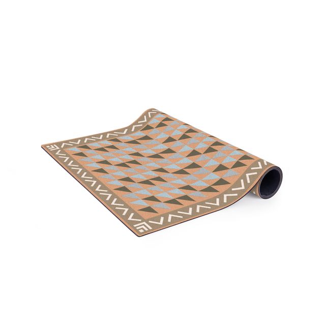 Blue rugs Geometrical Tiles small Triangles Pigeon Blue With Border
