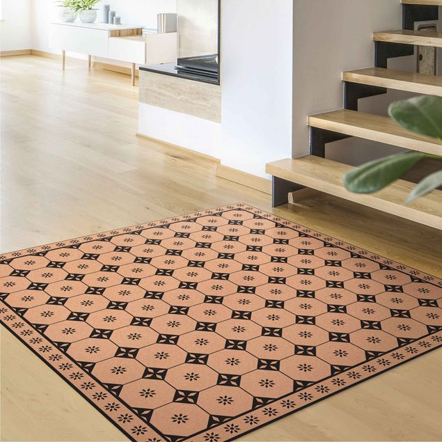 Black and white rugs Geometrical Tiles Cottage Black And White With Border