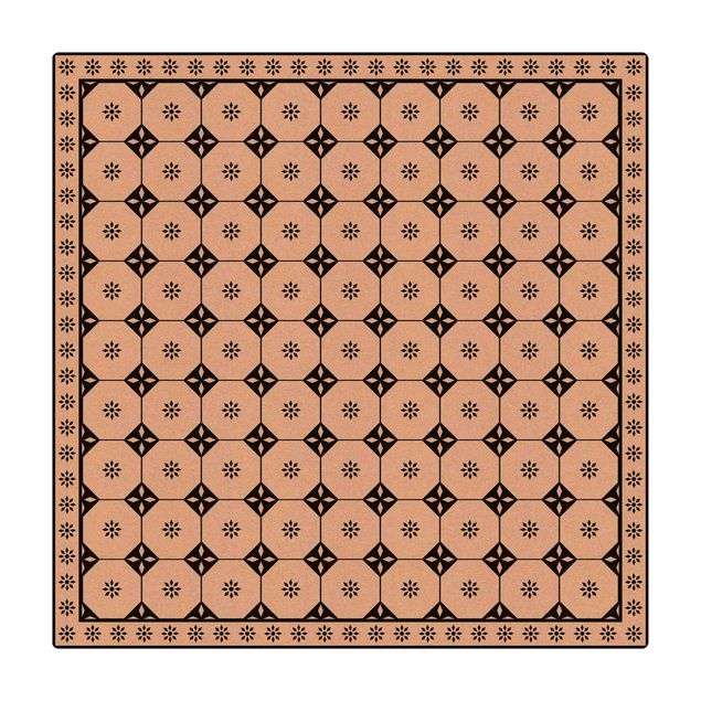 Farmhouse rugs Geometrical Tiles Cottage Black And White With Border