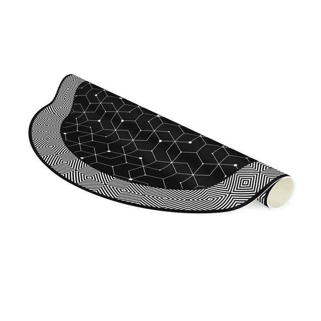Black and white rugs Geometrical Tiles Dotted Lines Black With Border
