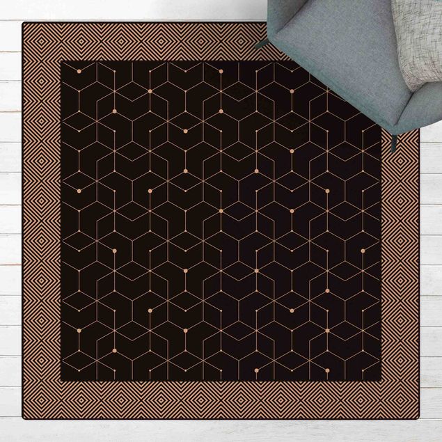 rug tile pattern Geometrical Tiles Dotted Lines Black With Border