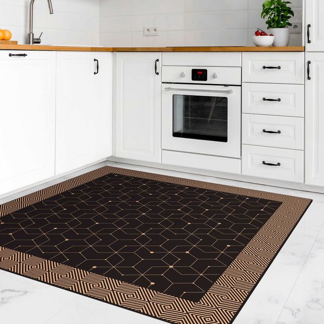 contemporary rugs Geometrical Tiles Dotted Lines Black With Border