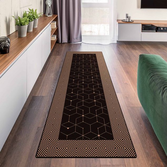 Tile rug Geometrical Tiles Dotted Lines Black With Border