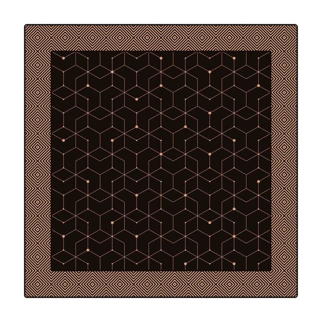 Cork mat - Geometrical Tiles Dotted Lines Black With Border - Square 1:1
