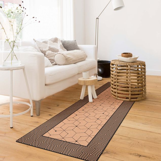 modern area rugs Geometrical Tiles Dotted Lines Black And White With Border