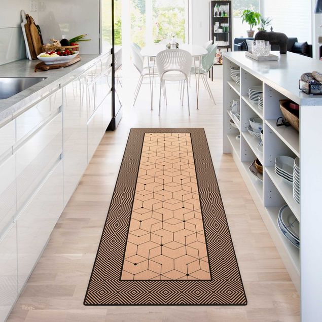 tile effect rug Geometrical Tiles Dotted Lines Black And White With Border