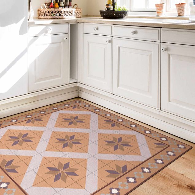 Modern rugs Geometrical Tiles Rhombal Flower Lilac With Border