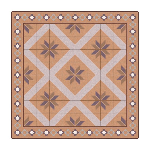 Large rugs Geometrical Tiles Rhombal Flower Lilac With Border