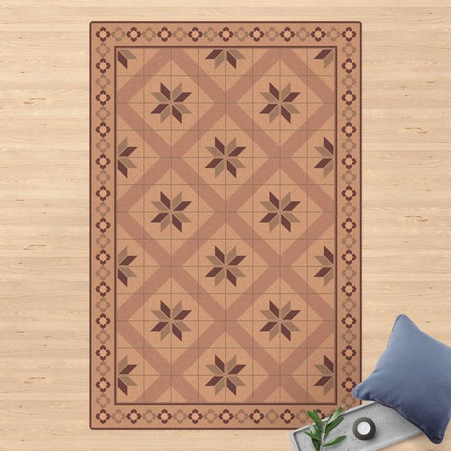 Tile rug Geometrical Tiles Rhombic Flower Lilac With Narrow Border