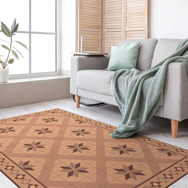 Modern rugs Geometrical Tiles Rhombic Flower Lilac With Narrow Border