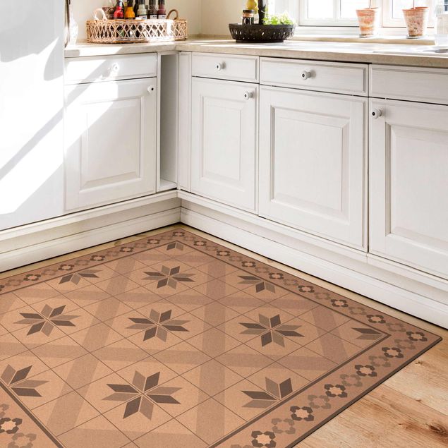 Modern rugs Geometrical Tiles Rhombal Flower Grey With Border