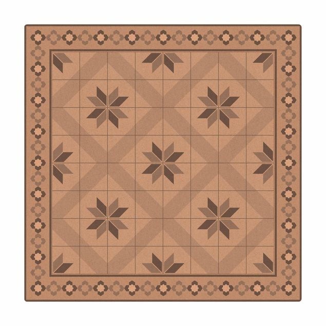 Large rugs Geometrical Tiles Rhombal Flower Grey With Border