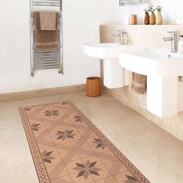 Modern rugs Geometrical Tiles Rhombic Flower Grey With Narrow Border