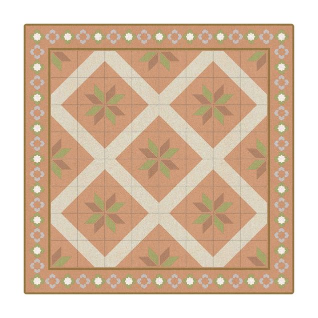 large area rugs Geometrical Tiles Rhombal Flower Olive Green With Border