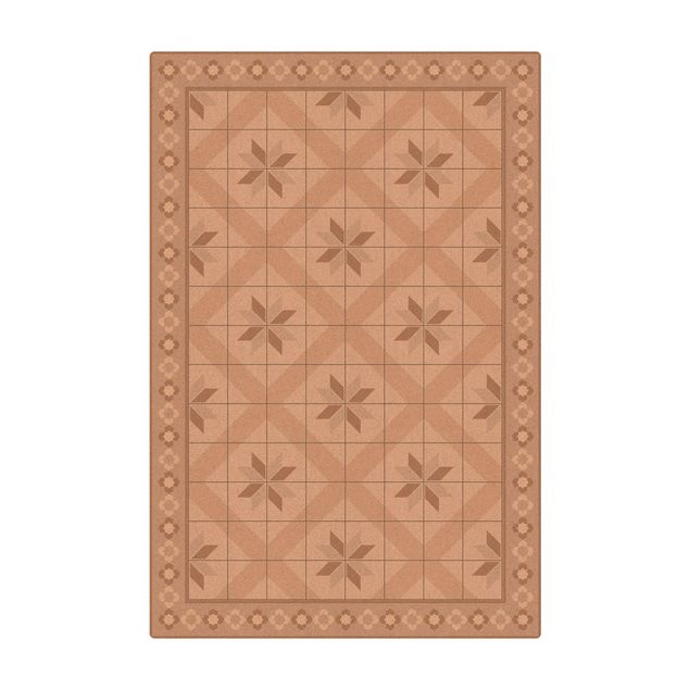 rug under dining table Geometrical Tiles Rhombal Flower Sand With Border