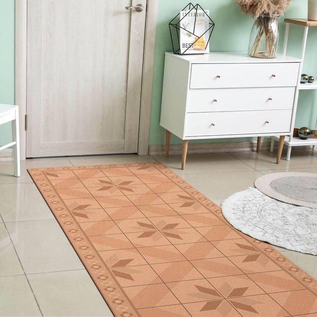 modern area rugs Geometrical Tiles Rhombic Flower Sand With Narrow Border