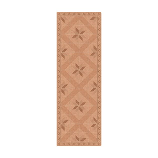 rug under dining table Geometrical Tiles Rhombic Flower Sand With Narrow Border