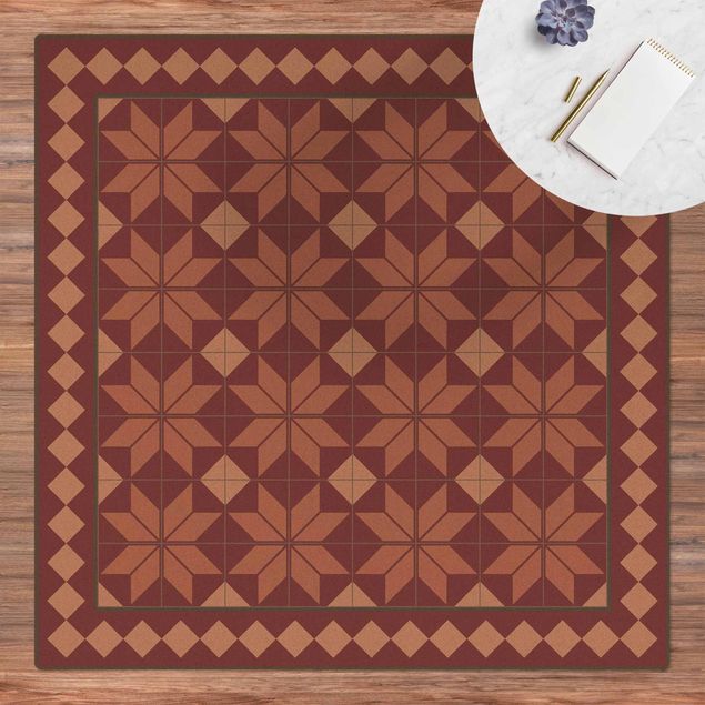 rug tile pattern Geometrical Tiles Star Flower Antique Pink With Border