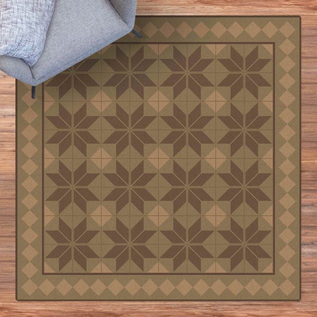 Tile rug Geometrical Tiles Star Flower Mint Green With Border