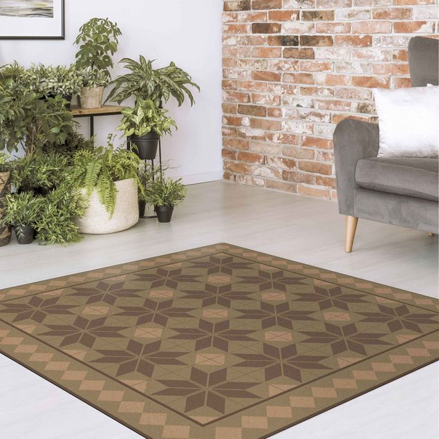Modern rugs Geometrical Tiles Star Flower Mint Green With Border