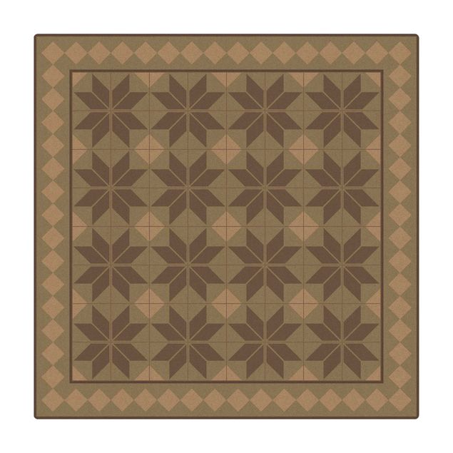 Large rugs Geometrical Tiles Star Flower Mint Green With Border