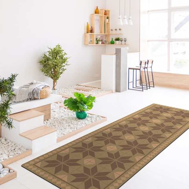 modern area rugs Geometrical Tiles Star Flower Mint Green Shade With Narrow Border