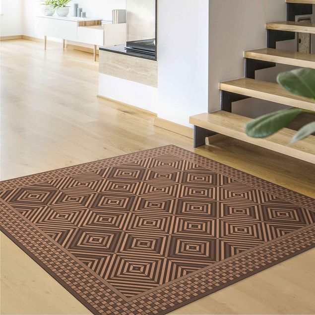 Modern rugs Geometrical Tiles Vortex Grey With Mosaic Frame