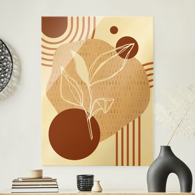 Glass print - Geometrical Shapes - Leaves Orange Gold - Portrait format