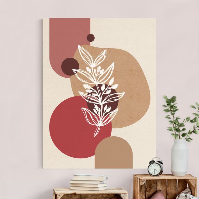 Natural canvas print - Geometrical Shapes - Leaves Pink Gold - Portrait format 3:4