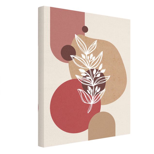 Natural canvas print - Geometrical Shapes - Leaves Pink Gold - Portrait format 3:4