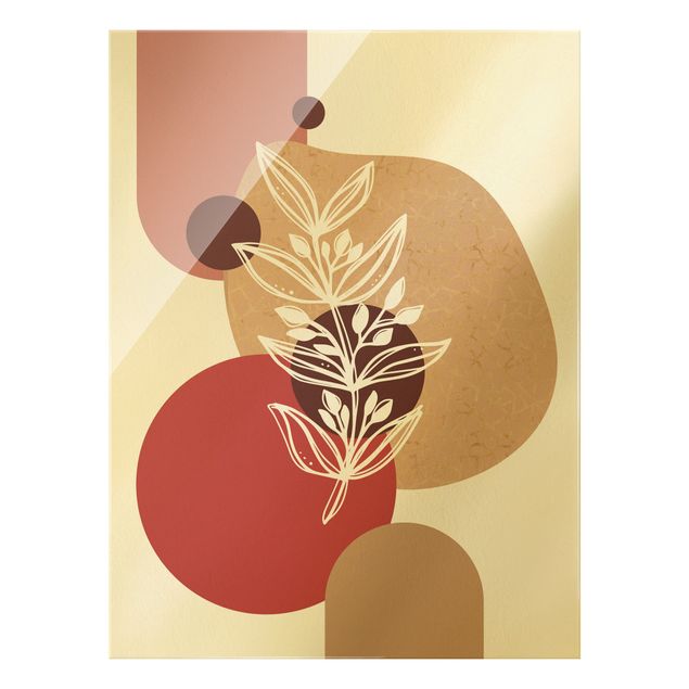 Glass print - Geometrical Shapes - Leaves Pink Gold - Portrait format