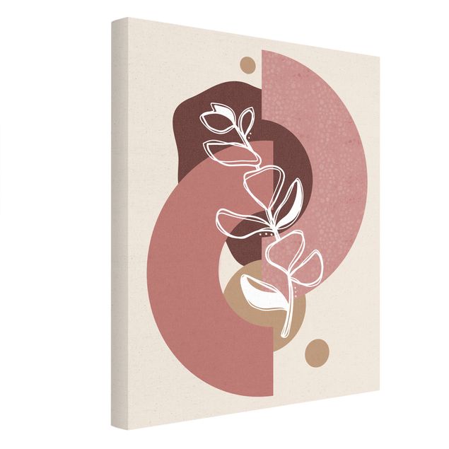 Natural canvas print - Geometrical Shapes - Leaves Pale Pink Gold  - Portrait format 3:4