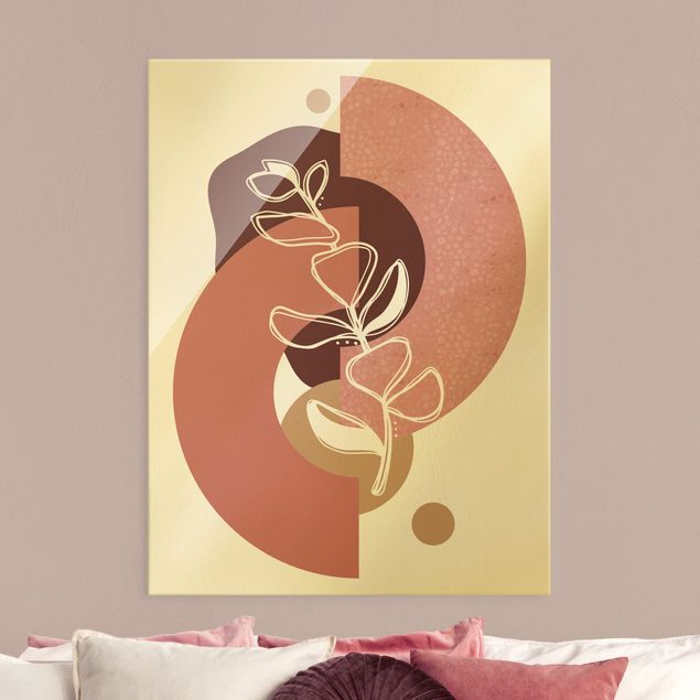 Glass print - Geometrical Shapes - Leaves Pale Pink Gold  - Portrait format