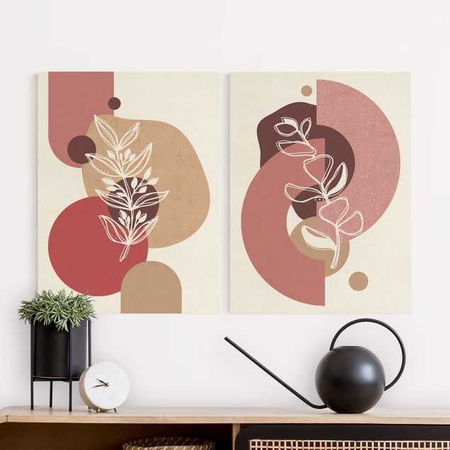 Print on canvas - Geometrical Shapes - Leaves Shades Of Pink